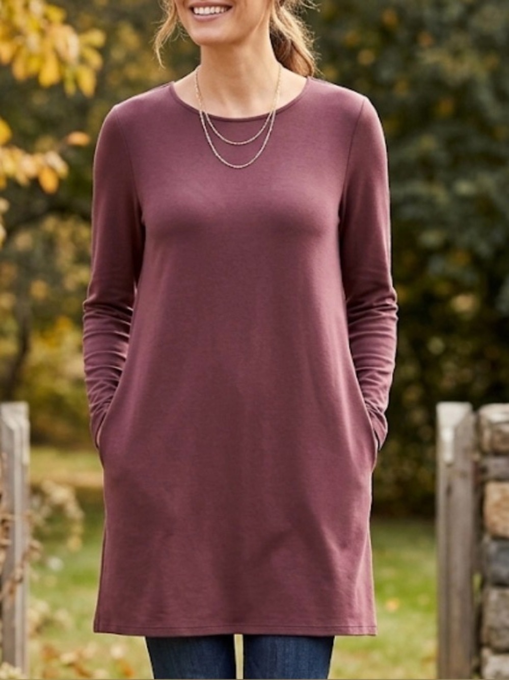 J. Jill Pure Jill Plum Pima Cotton Blend Tunic Dress Size LP Hidden Pockets